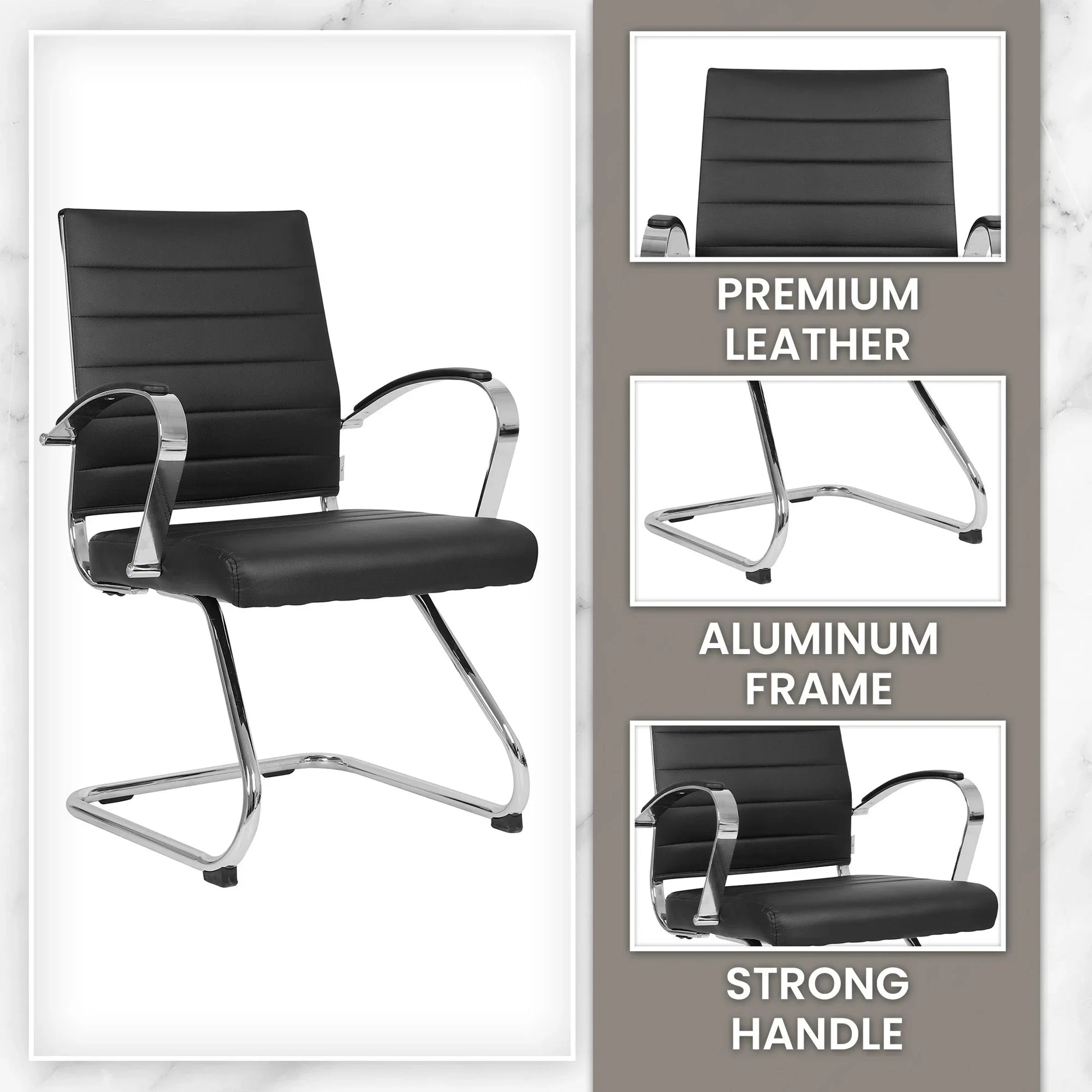 Benmar Mid-Back Office Conference Chair Upholstered in Leather with Stainless Steel Sled Base - Elax Furniture