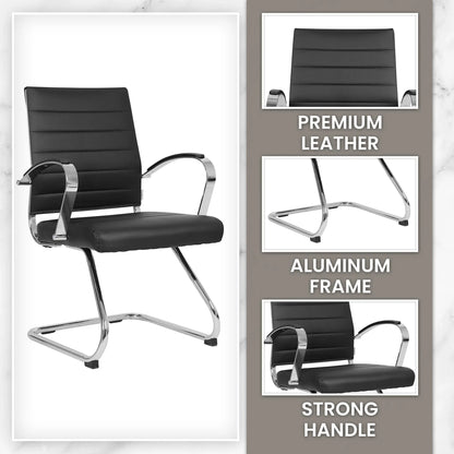 Benmar Mid-Back Office Conference Chair Upholstered in Leather with Stainless Steel Sled Base - Elax Furniture