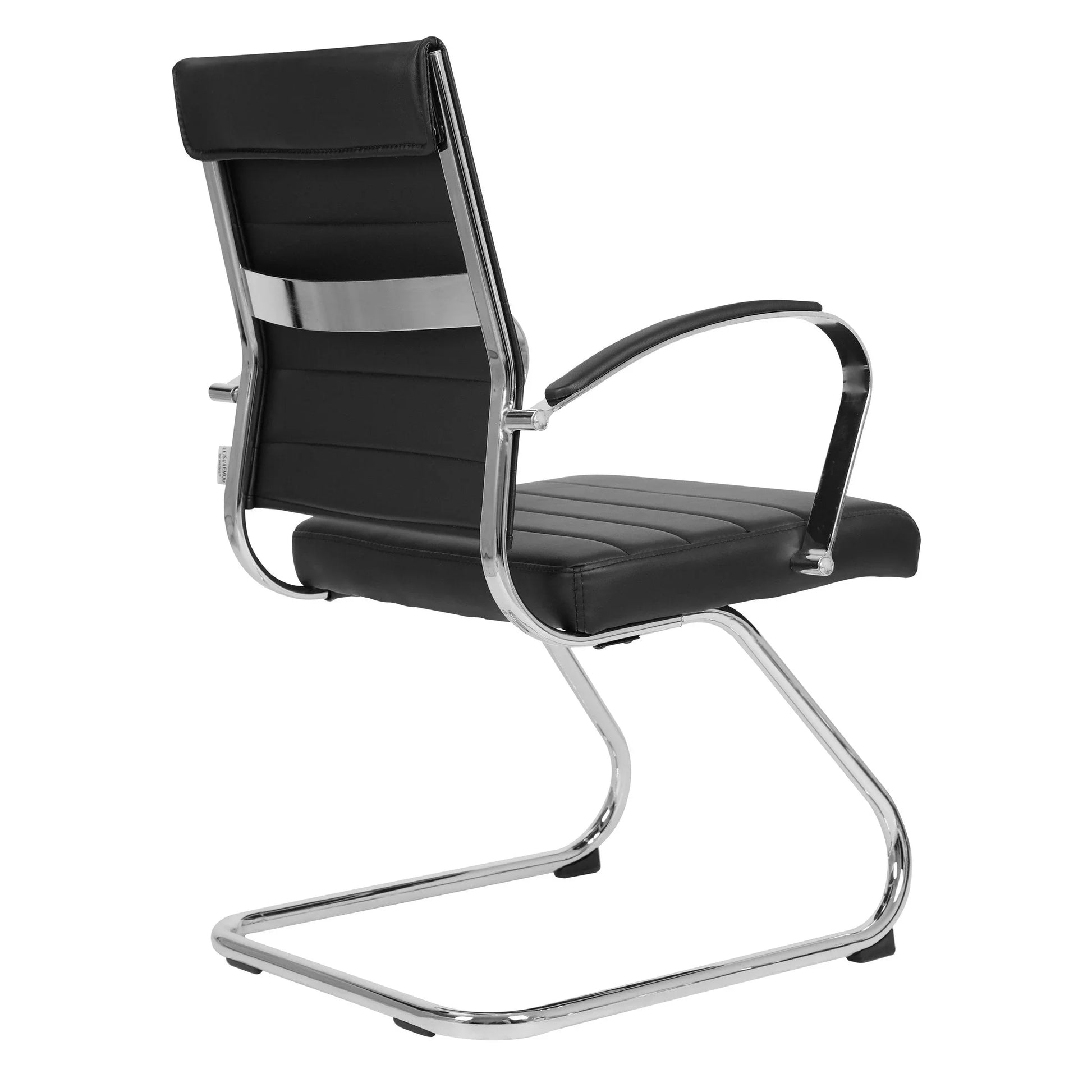 Benmar Mid-Back Office Conference Chair Upholstered in Leather with Stainless Steel Sled Base - Elax Furniture