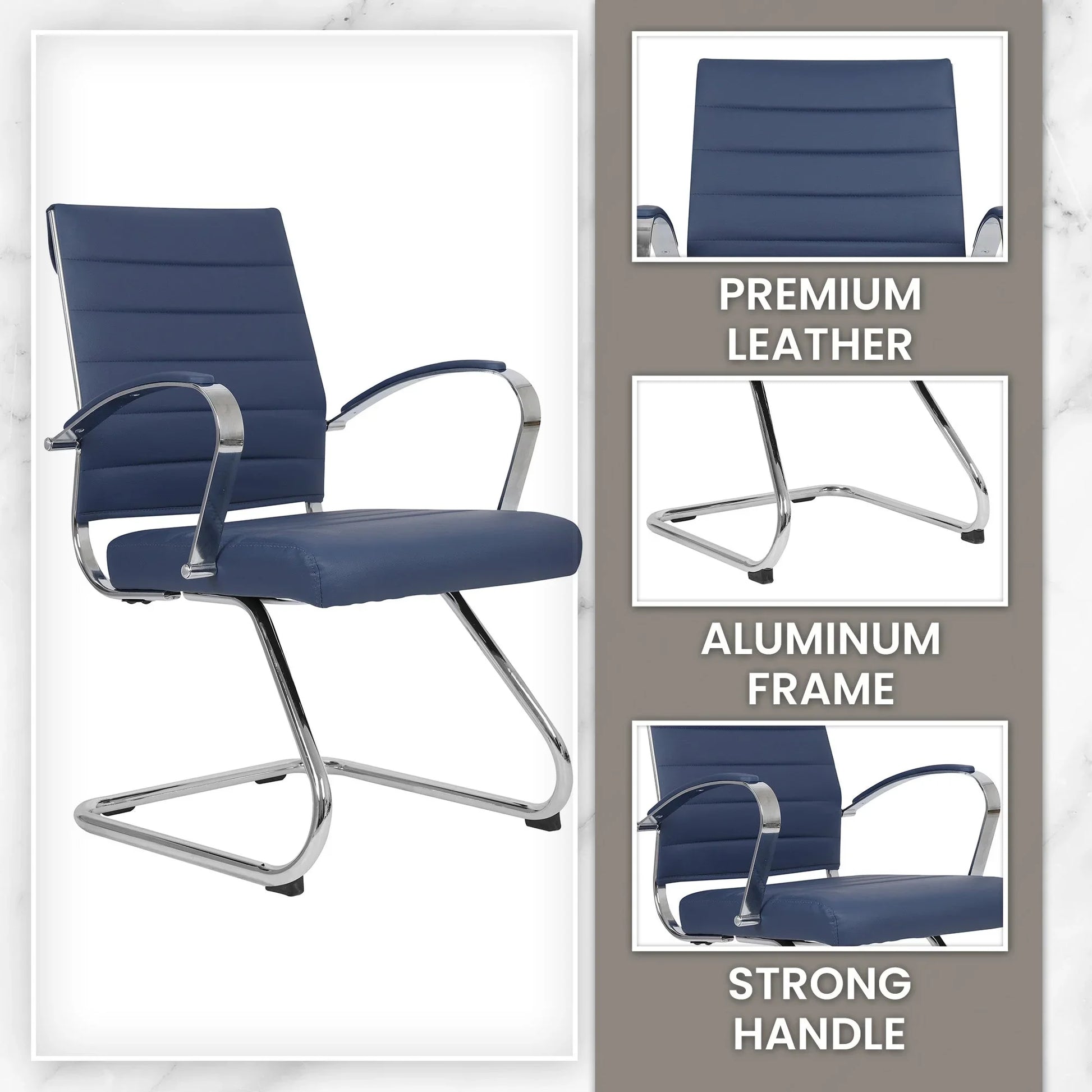 Benmar Mid-Back Office Conference Chair Upholstered in Leather with Stainless Steel Sled Base - Elax Furniture