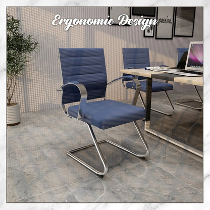 Benmar Mid-Back Office Conference Chair Upholstered in Leather with Stainless Steel Sled Base - Elax Furniture