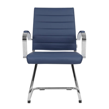 Benmar Mid-Back Office Conference Chair Upholstered in Leather with Stainless Steel Sled Base - Elax Furniture