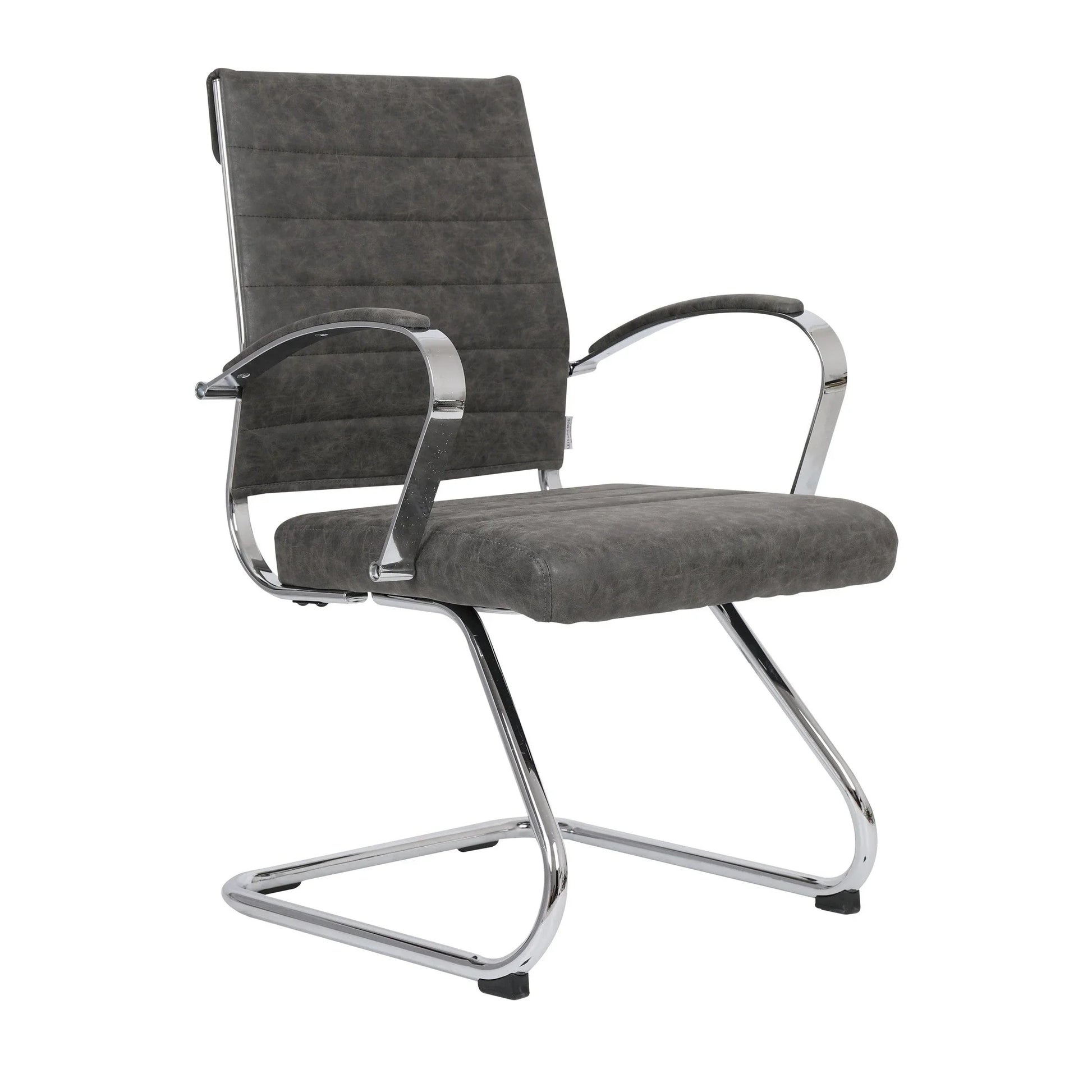 Benmar Mid-Back Office Conference Chair Upholstered in Leather with Stainless Steel Sled Base - Elax Furniture