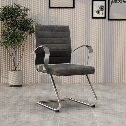 Benmar Mid-Back Office Conference Chair Upholstered in Leather with Stainless Steel Sled Base - Elax Furniture