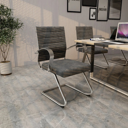 Benmar Mid-Back Office Conference Chair Upholstered in Leather with Stainless Steel Sled Base - Elax Furniture