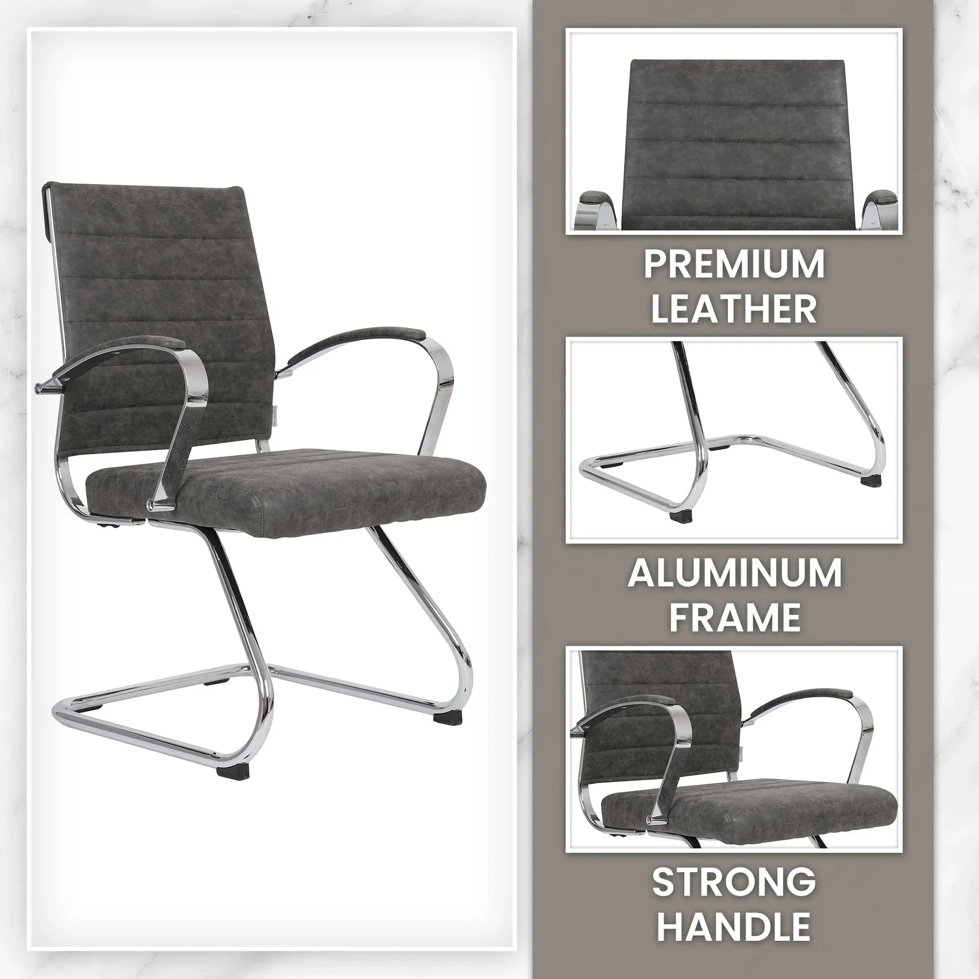 Benmar Mid-Back Office Conference Chair Upholstered in Leather with Stainless Steel Sled Base - Elax Furniture