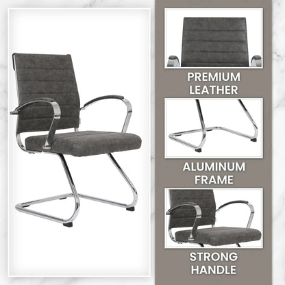 Benmar Mid-Back Office Conference Chair Upholstered in Leather with Stainless Steel Sled Base - Elax Furniture