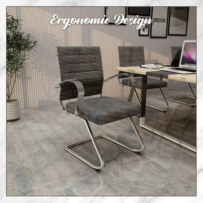 Benmar Mid-Back Office Conference Chair Upholstered in Leather with Stainless Steel Sled Base - Elax Furniture