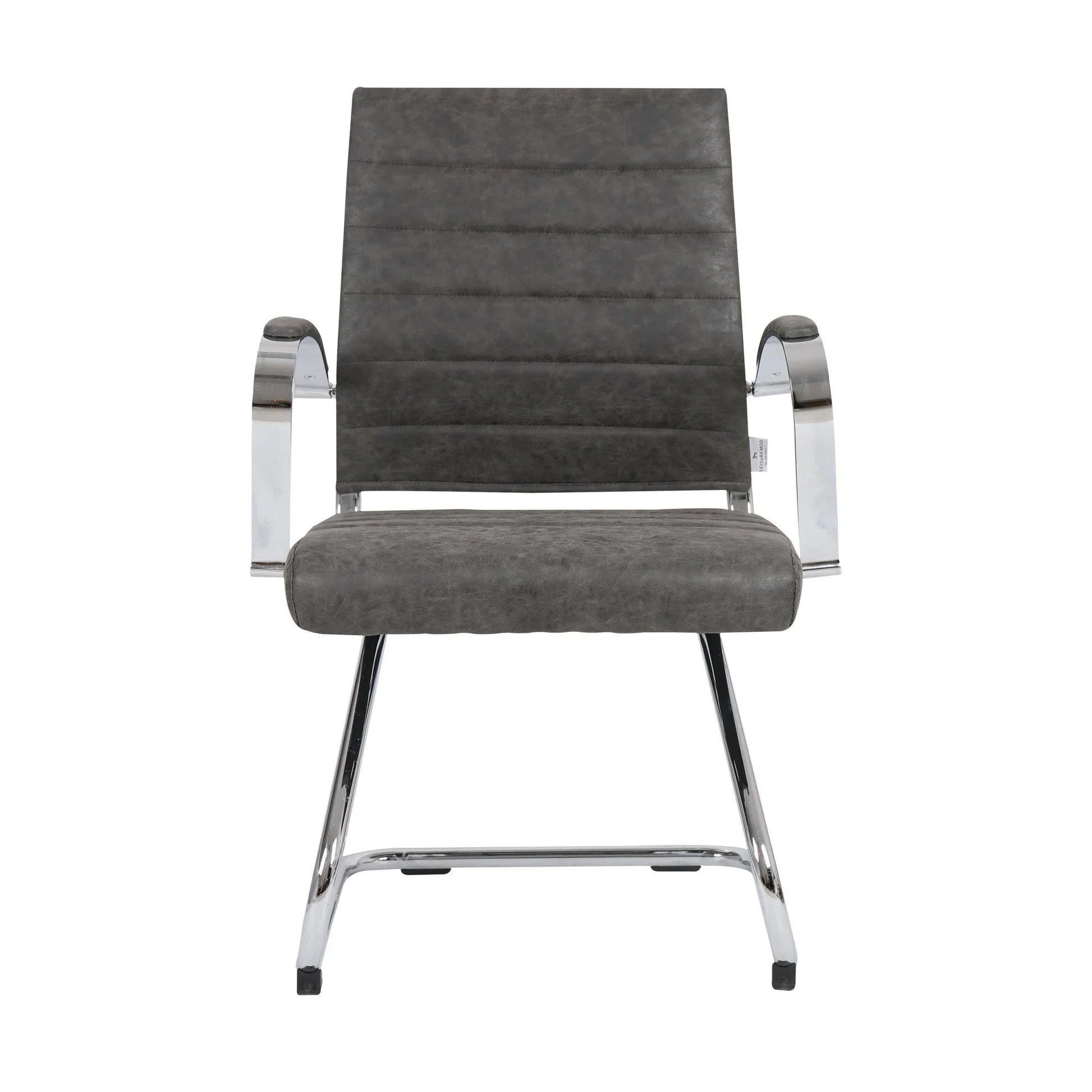 Benmar Mid-Back Office Conference Chair Upholstered in Leather with Stainless Steel Sled Base - Elax Furniture
