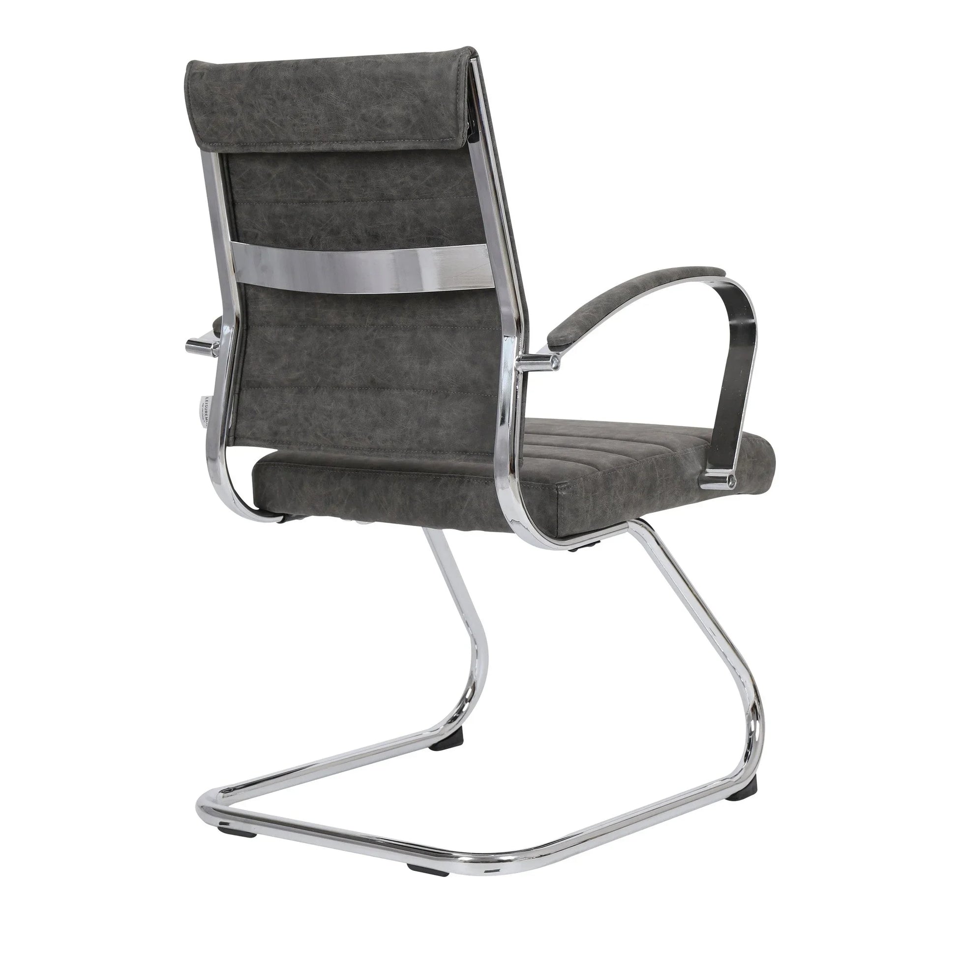 Benmar Mid-Back Office Conference Chair Upholstered in Leather with Stainless Steel Sled Base - Elax Furniture