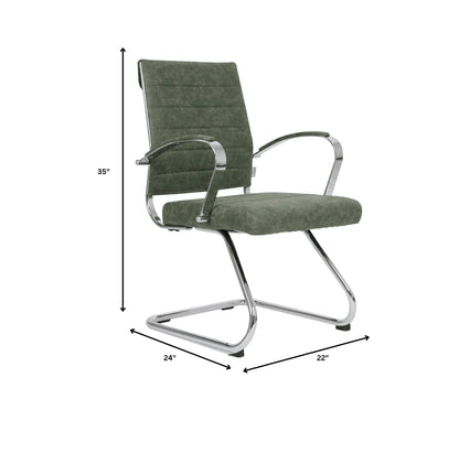 Benmar Mid-Back Office Conference Chair Upholstered in Leather with Stainless Steel Sled Base - Elax Furniture