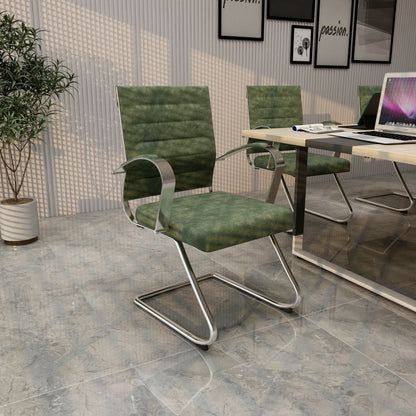 Benmar Mid-Back Office Conference Chair Upholstered in Leather with Stainless Steel Sled Base - Elax Furniture