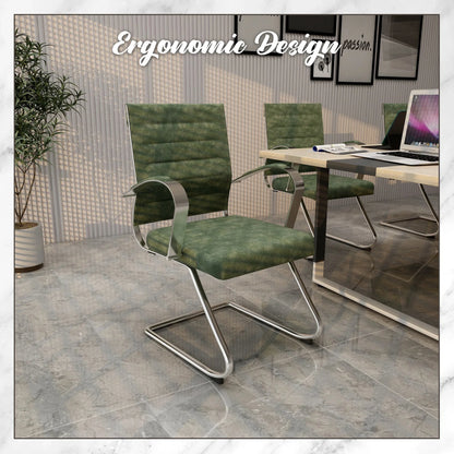 Benmar Mid-Back Office Conference Chair Upholstered in Leather with Stainless Steel Sled Base - Elax Furniture