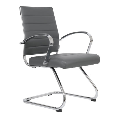 Benmar Mid-Back Office Conference Chair Upholstered in Leather with Stainless Steel Sled Base - Elax Furniture