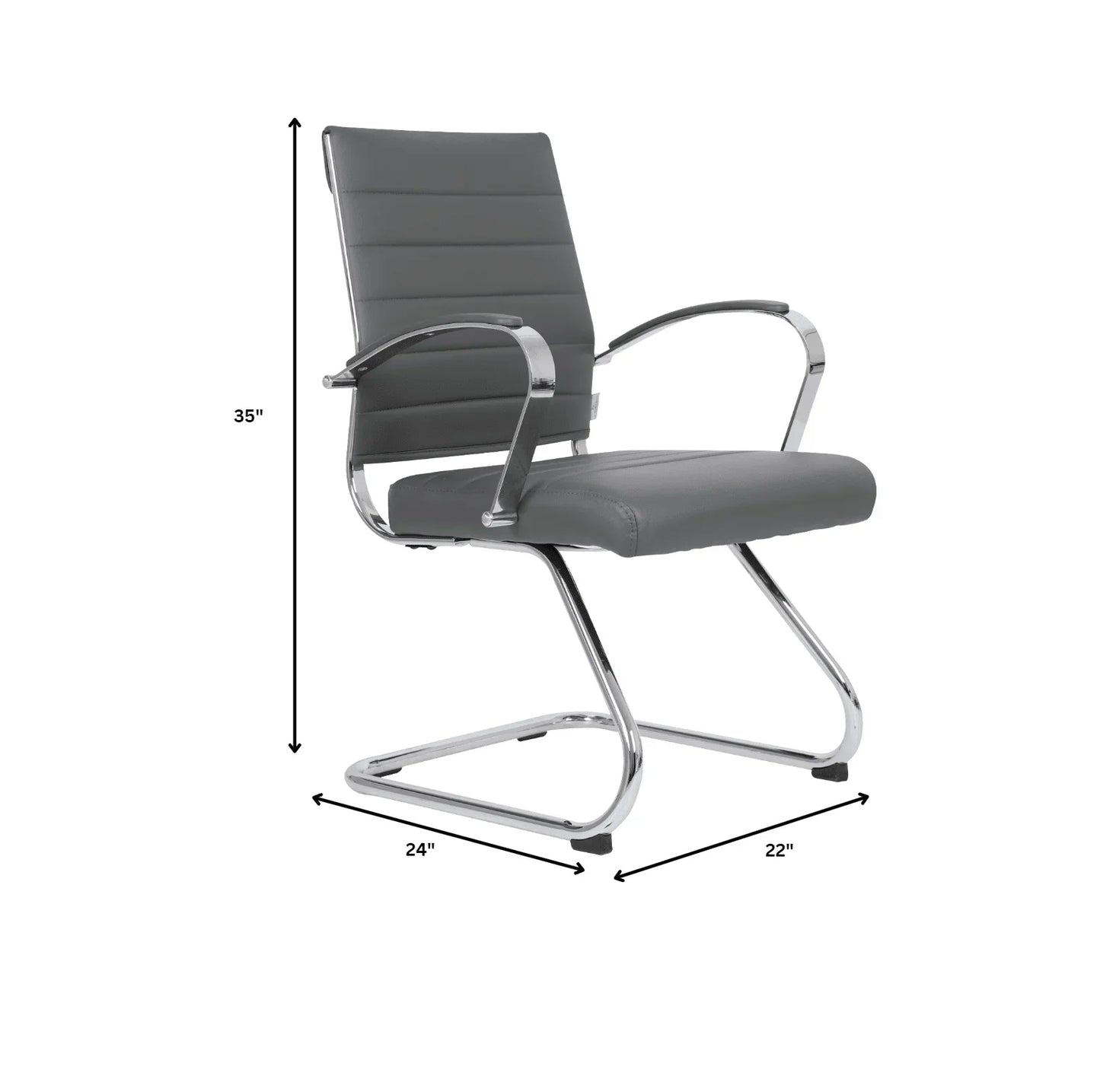 Benmar Mid-Back Office Conference Chair Upholstered in Leather with Stainless Steel Sled Base - Elax Furniture