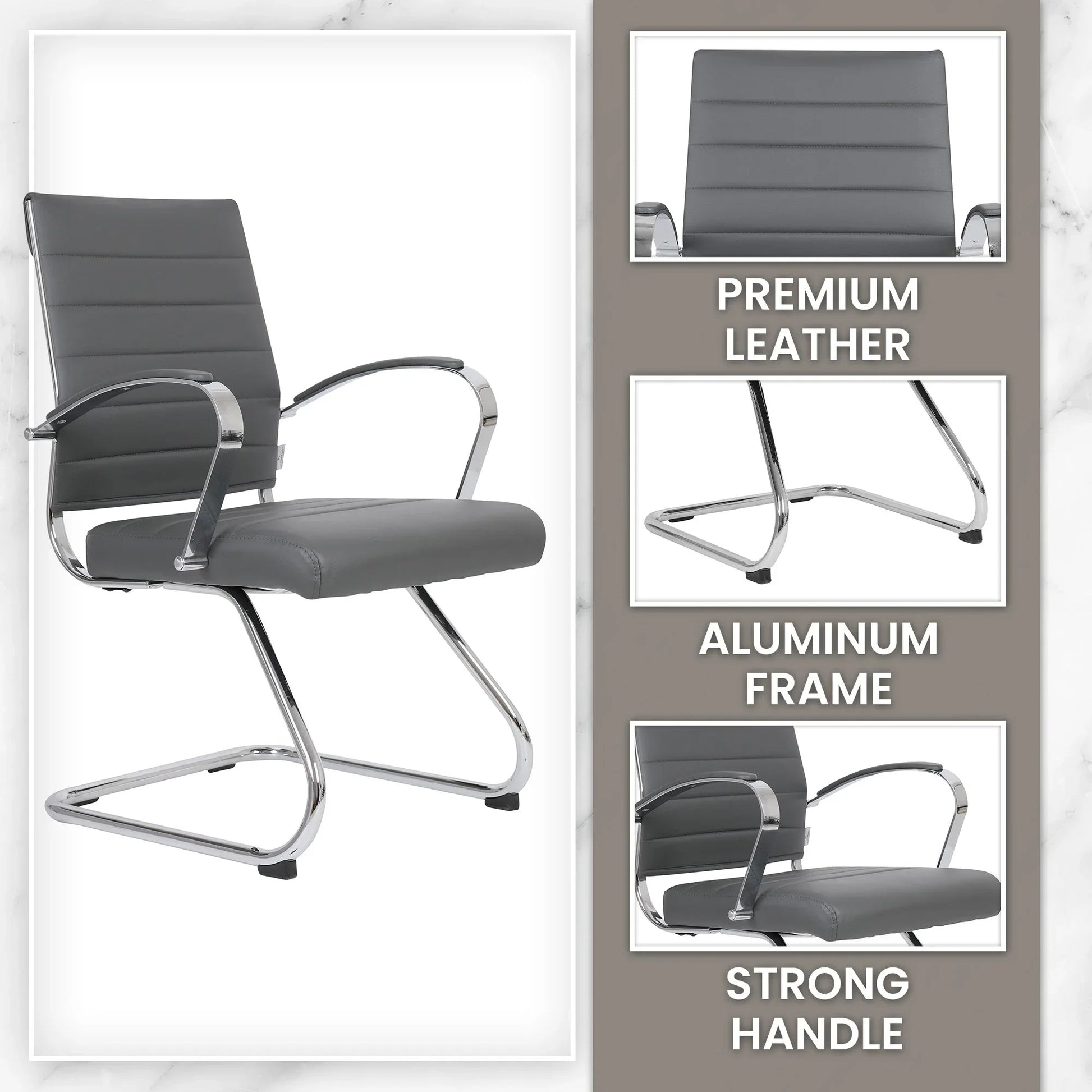 Benmar Mid-Back Office Conference Chair Upholstered in Leather with Stainless Steel Sled Base - Elax Furniture