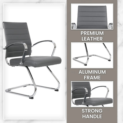 Benmar Mid-Back Office Conference Chair Upholstered in Leather with Stainless Steel Sled Base - Elax Furniture
