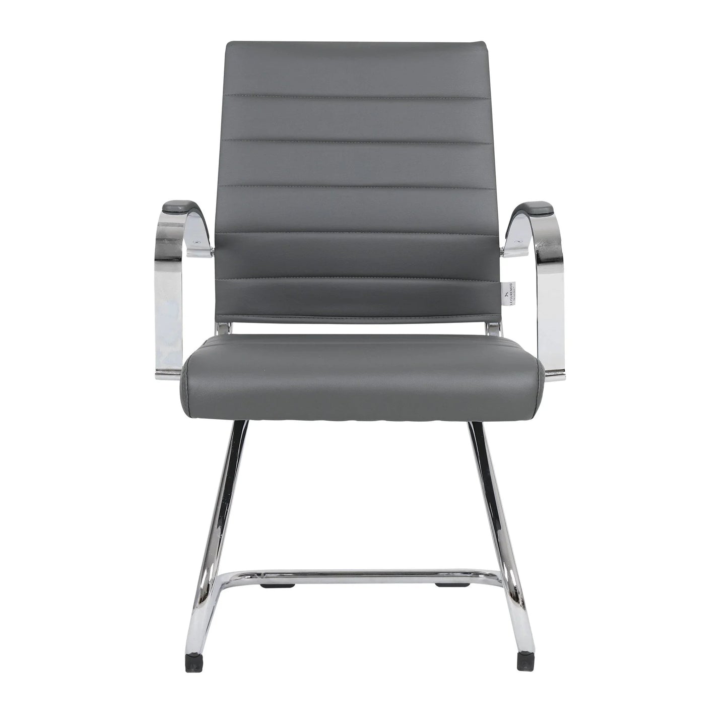 Benmar Mid-Back Office Conference Chair Upholstered in Leather with Stainless Steel Sled Base - Elax Furniture