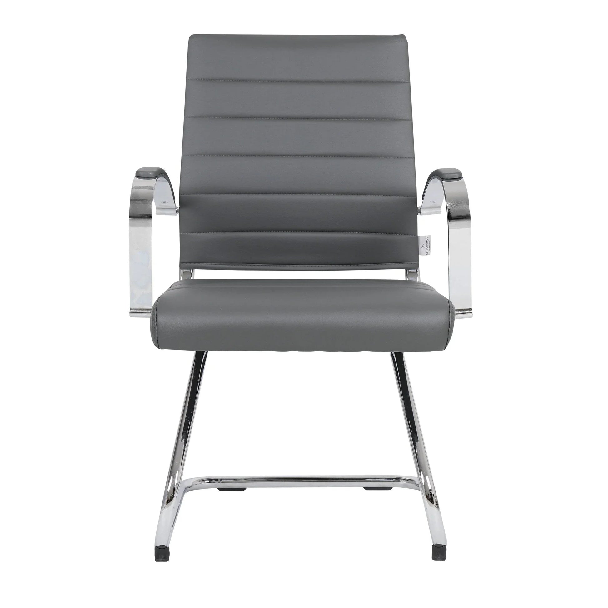 Benmar Mid-Back Office Conference Chair Upholstered in Leather with Stainless Steel Sled Base - Elax Furniture
