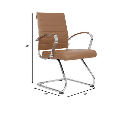 Benmar Mid-Back Office Conference Chair Upholstered in Leather with Stainless Steel Sled Base - Elax Furniture