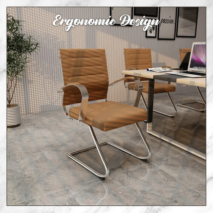 Benmar Mid-Back Office Conference Chair Upholstered in Leather with Stainless Steel Sled Base - Elax Furniture