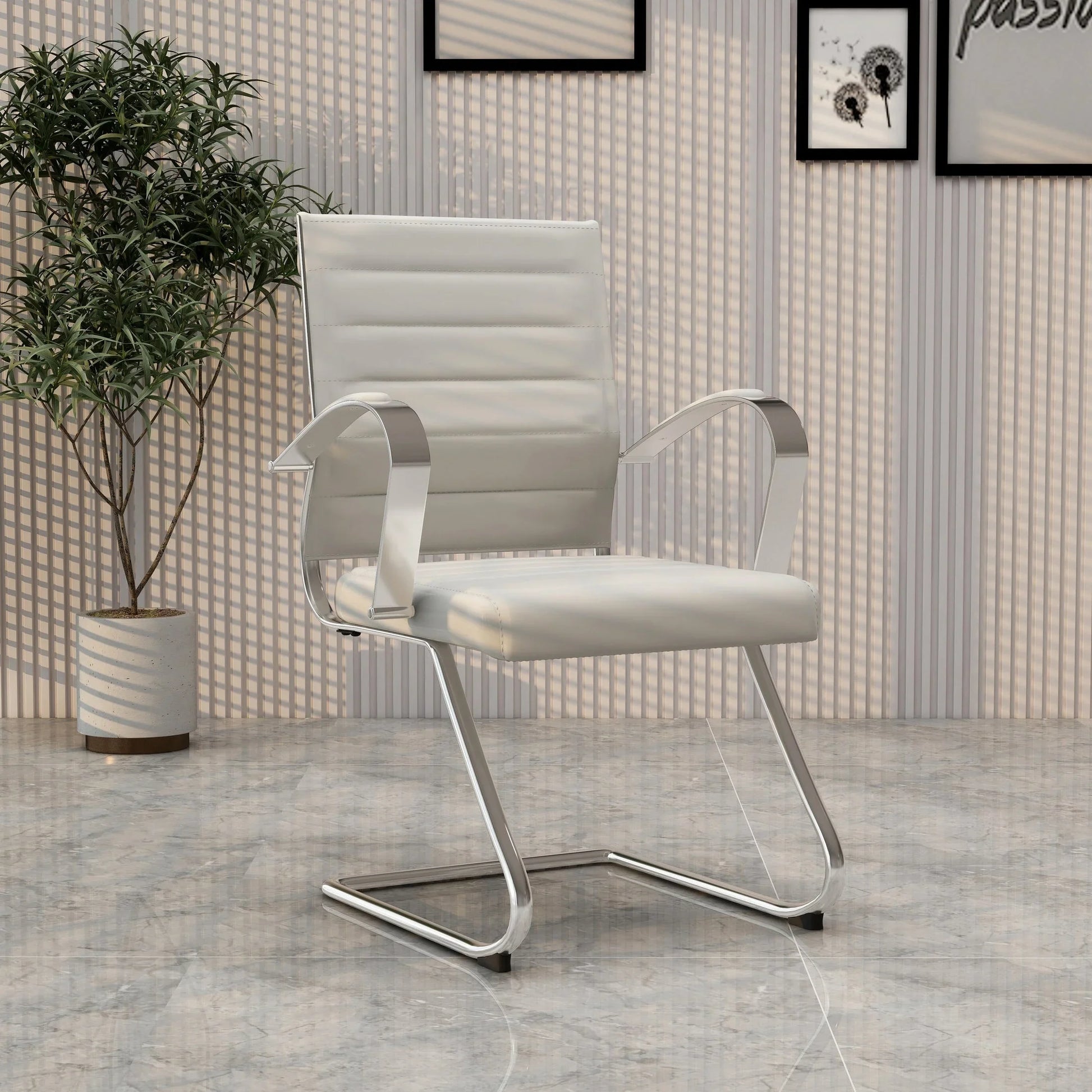 Benmar Mid-Back Office Conference Chair Upholstered in Leather with Stainless Steel Sled Base - Elax Furniture