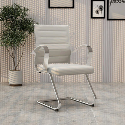 Benmar Mid-Back Office Conference Chair Upholstered in Leather with Stainless Steel Sled Base - Elax Furniture