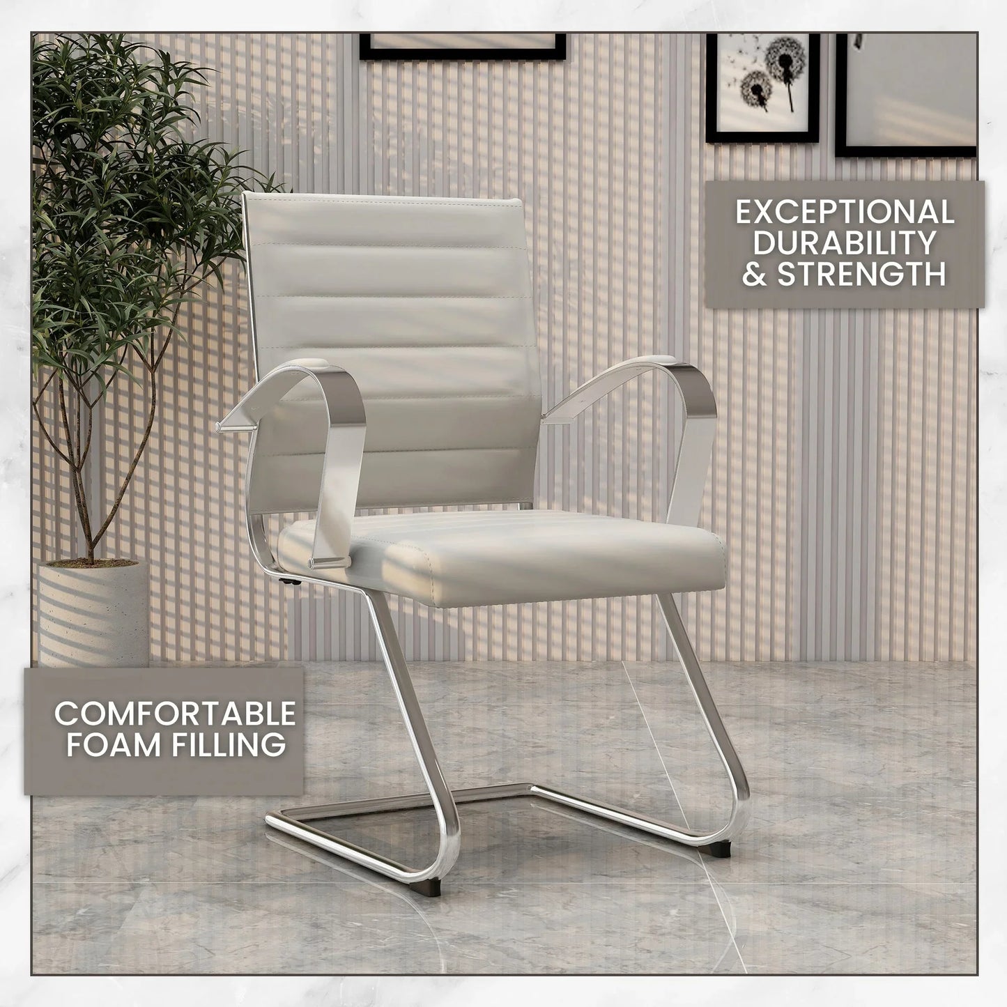 Benmar Mid-Back Office Conference Chair Upholstered in Leather with Stainless Steel Sled Base - Elax Furniture