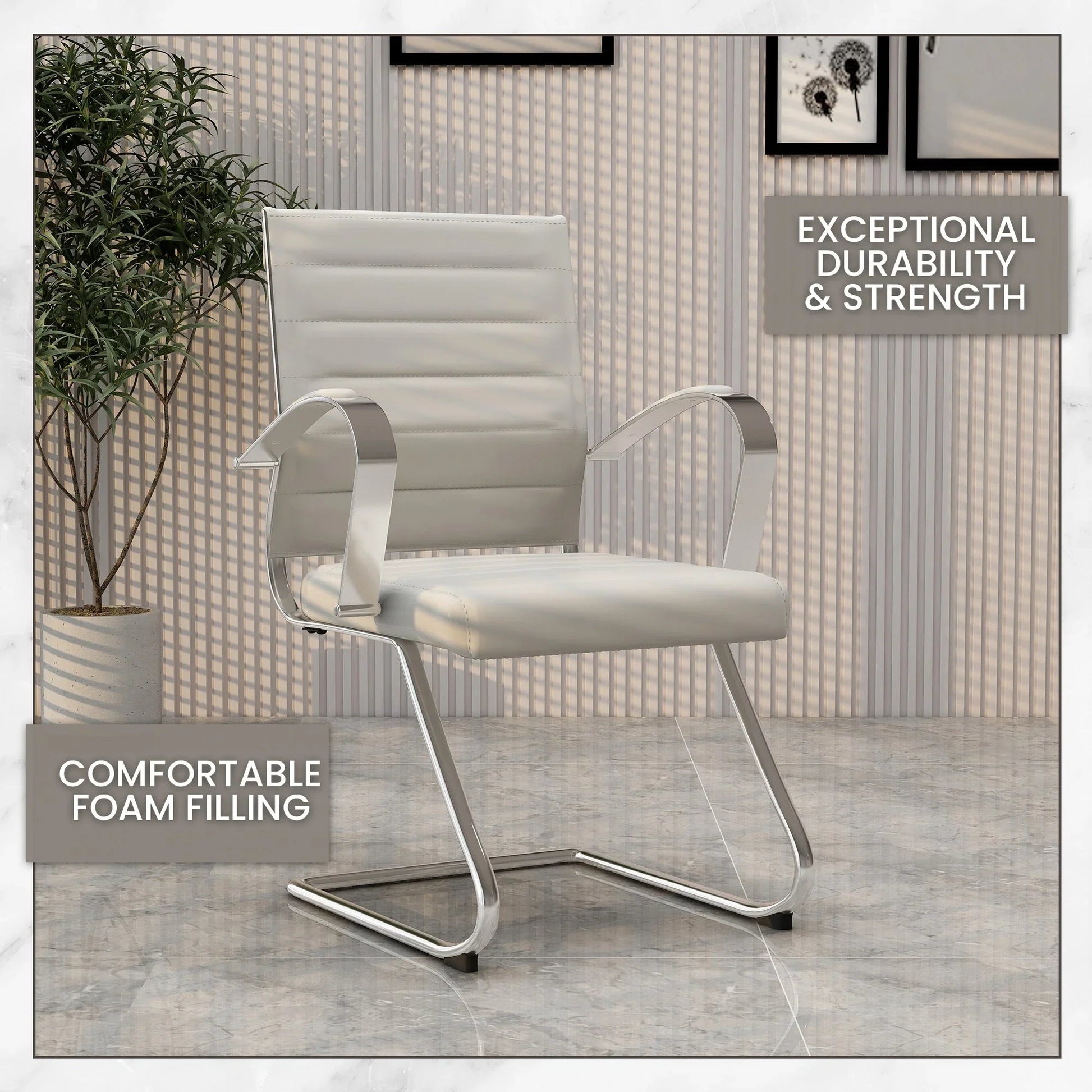 Benmar Mid-Back Office Conference Chair Upholstered in Leather with Stainless Steel Sled Base - Elax Furniture