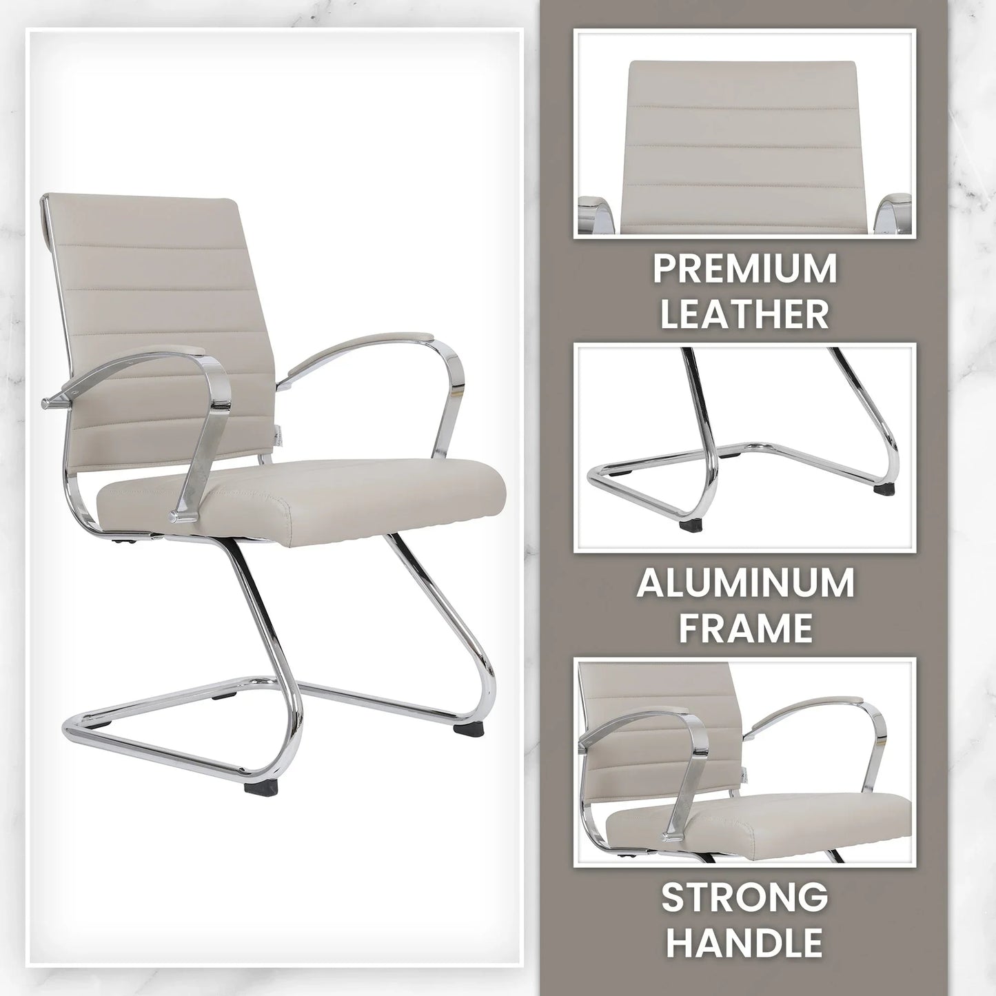 Benmar Mid-Back Office Conference Chair Upholstered in Leather with Stainless Steel Sled Base - Elax Furniture