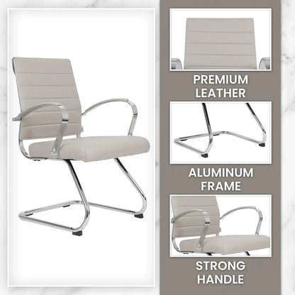 Benmar Mid-Back Office Conference Chair Upholstered in Leather with Stainless Steel Sled Base - Elax Furniture
