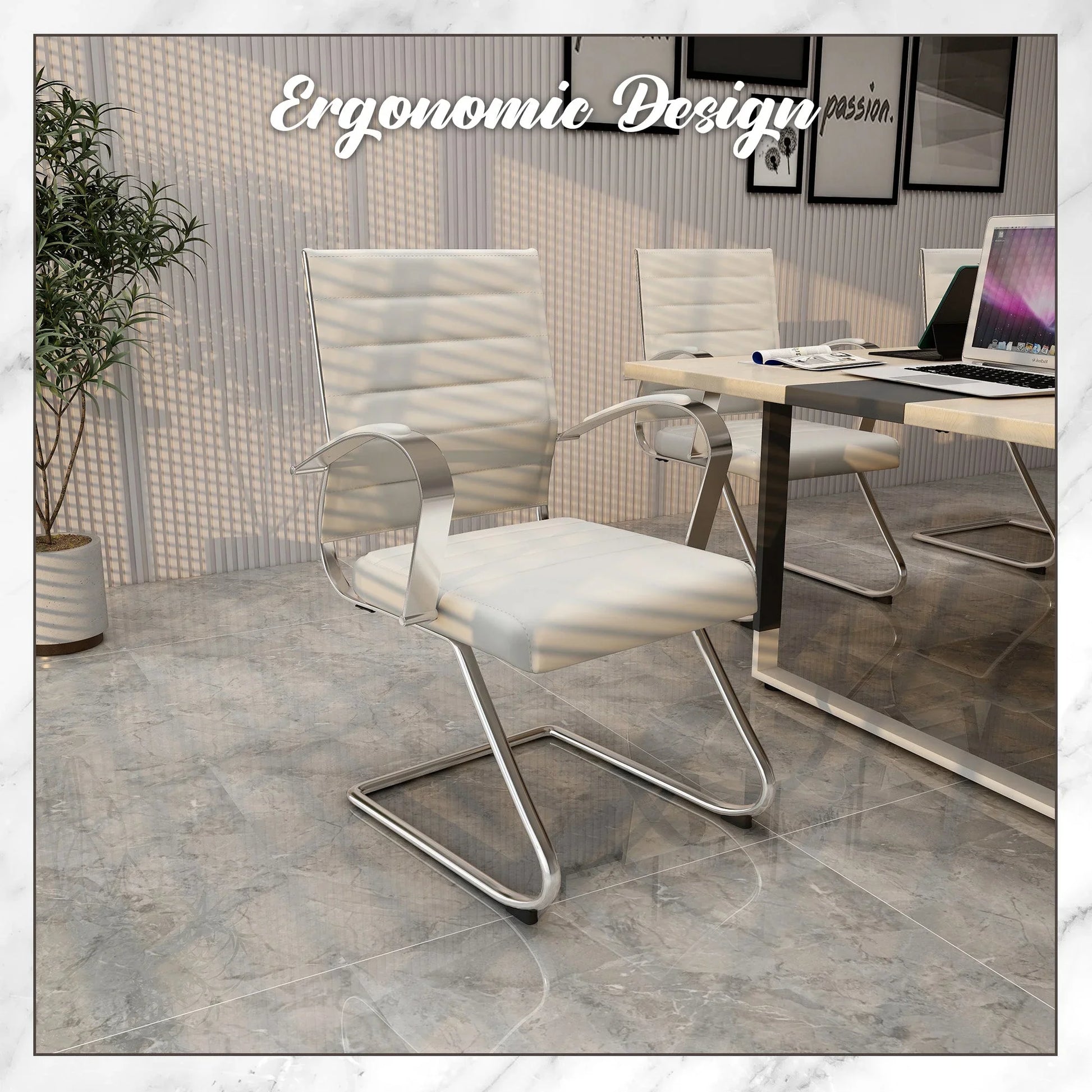 Benmar Mid-Back Office Conference Chair Upholstered in Leather with Stainless Steel Sled Base - Elax Furniture