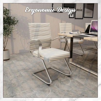 Benmar Mid-Back Office Conference Chair Upholstered in Leather with Stainless Steel Sled Base - Elax Furniture