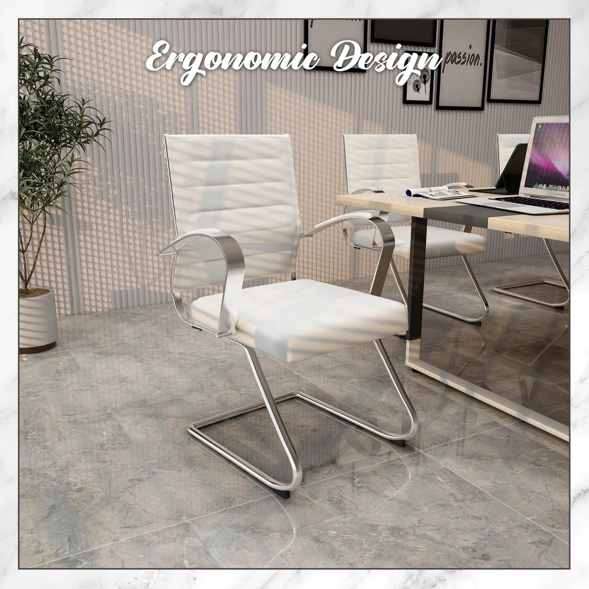 Benmar Mid-Back Office Conference Chair Upholstered in Leather with Stainless Steel Sled Base - Elax Furniture