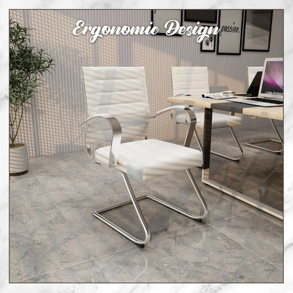 Benmar Mid-Back Office Conference Chair Upholstered in Leather with Stainless Steel Sled Base - Elax Furniture