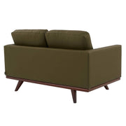 Birch Wood Base Leather/Mesh Loveseat - Chester Collection Leather Green Sofa Leisuremod