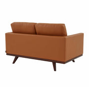 Birch Wood Base Leather/Mesh Loveseat - Chester Collection Leather Cognac Tan Sofa Leisuremod