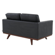 Birch Wood Base Leather/Mesh Loveseat - Chester Collection Leather Black Sofa Leisuremod