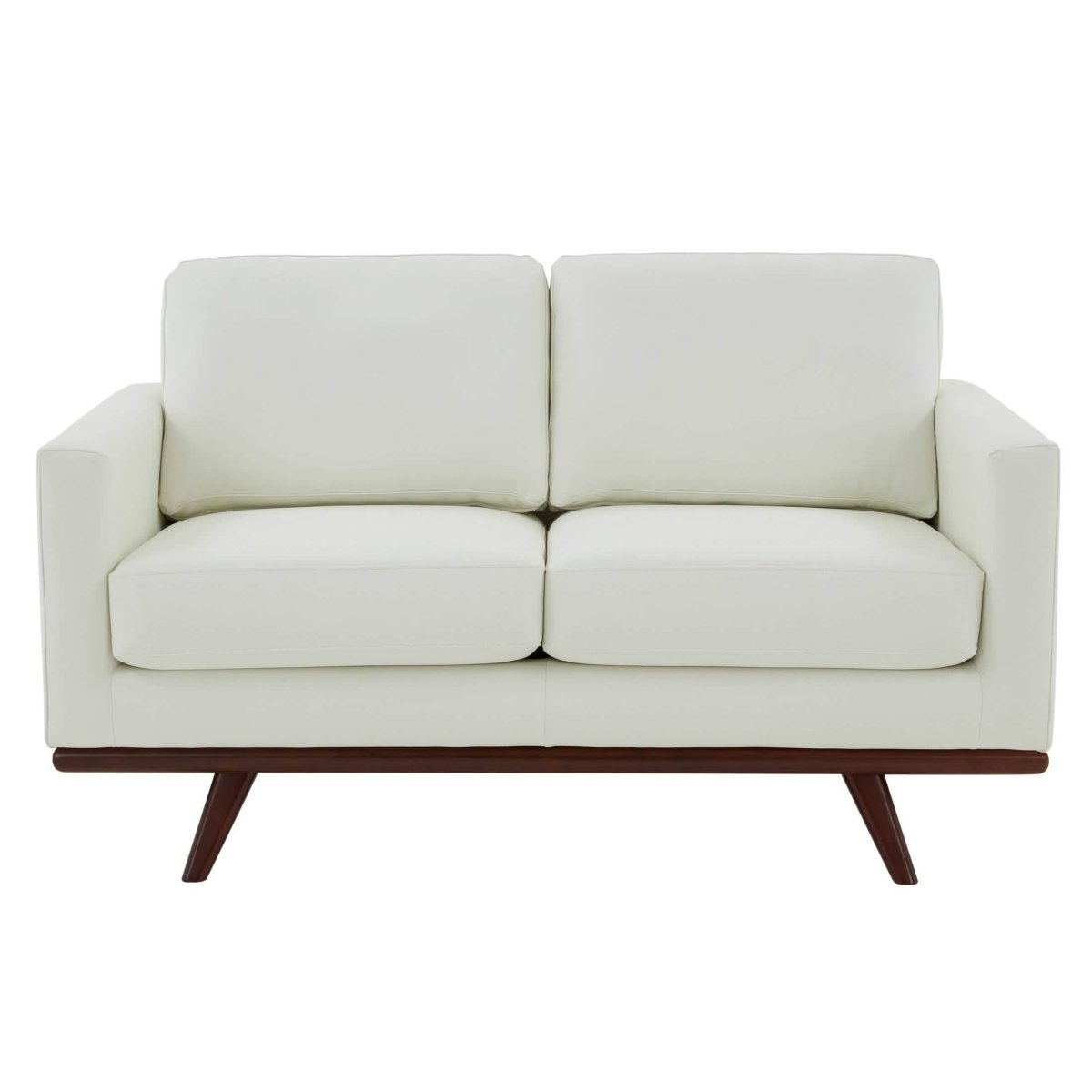 Birch Wood Base Leather/Mesh Loveseat - Chester Collection Leather White Sofa Leisuremod