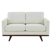 Birch Wood Base Leather/Mesh Loveseat - Chester Collection Leather White Sofa Leisuremod