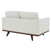 Birch Wood Base Leather/Mesh Loveseat - Chester Collection Leather White Sofa Leisuremod