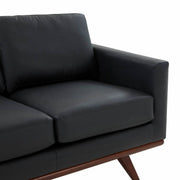 Birch Wood Base Leather/Mesh Loveseat - Chester Collection Leather Black Sofa Leisuremod