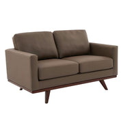 Birch Wood Base Leather/Mesh Loveseat - Chester Collection Leather Taupe Sofa Leisuremod