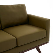 Birch Wood Base Leather/Mesh Loveseat - Chester Collection Leather Green Sofa Leisuremod
