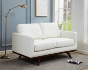 Birch Wood Base Leather/Mesh Loveseat - Chester Collection Leather White Sofa Leisuremod