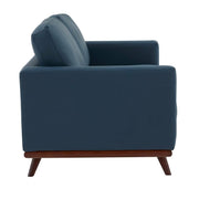Birch Wood Base Leather/Mesh Loveseat - Chester Collection Leather Navy Blue Sofa Leisuremod