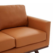 Birch Wood Base Leather/Mesh Loveseat - Chester Collection Leather Cognac Tan Sofa Leisuremod