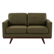 Birch Wood Base Leather/Mesh Loveseat - Chester Collection Leather Green Sofa Leisuremod