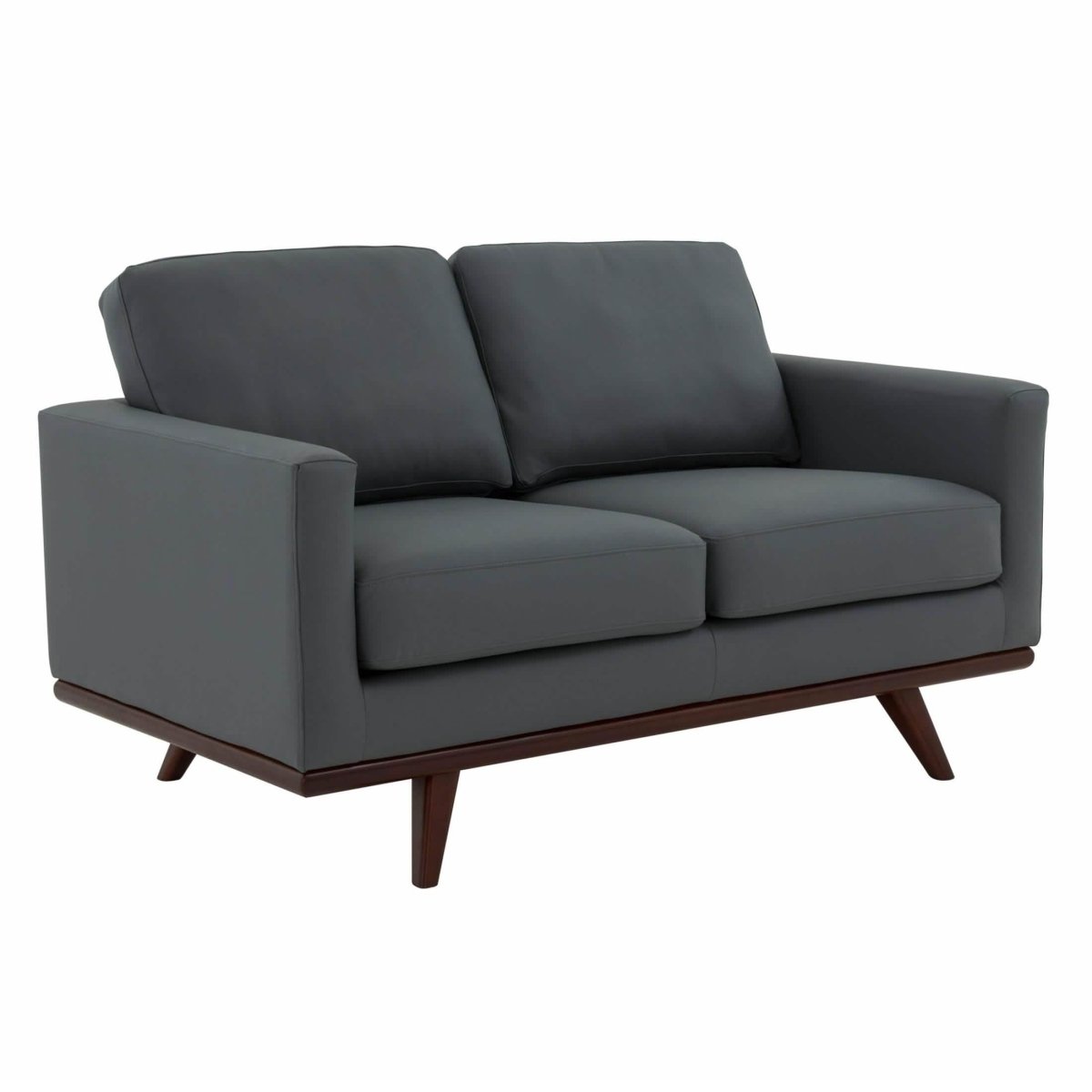 Birch Wood Base Leather/Mesh Loveseat - Chester Collection Leather Grey Sofa Leisuremod