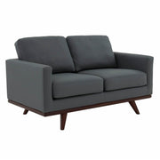 Birch Wood Base Leather/Mesh Loveseat - Chester Collection Leather Grey Sofa Leisuremod